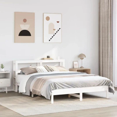 Pilt vidaXL Bed Frame without Mattress White 140x190 cm Solid Wood Pine