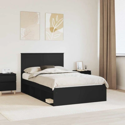 Pilt vidaXL Bed Frame with Headboard Black 135 x 190 cm Solid Pine Wood