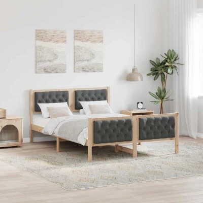 Pilt vidaXL Bed Frame with Headboard Dark Grey 150 x 200 cm Solid Pine Wood
