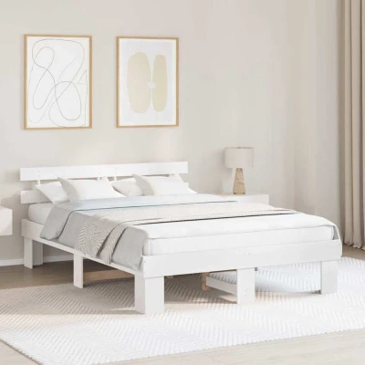 Pilt vidaXL Bed Frame with Headboard White 150 x 200 cm Solid Pine Wood