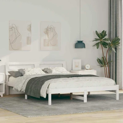 Pilt vidaXL Bed Frame with Headboard White 150 x 200 cm Solid Pine Wood