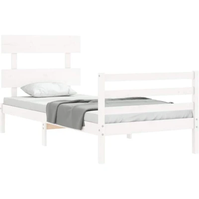 Pilt vidaXL Bed Frame without Mattress White 90x200 cm Solid Wood