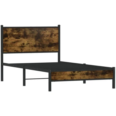 Pilt vidaXL Metal Bed Frame without Mattress Smoked Oak 100x190 cm