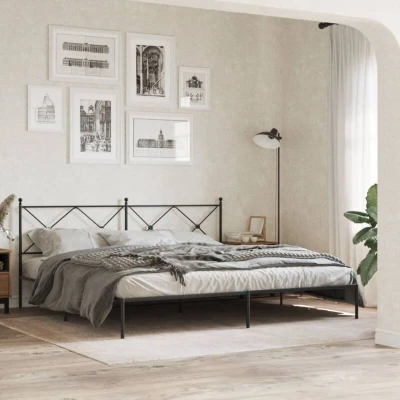 Pilt vidaXL Metal Bed Frame without Mattress with Headboard Black 200x200cm