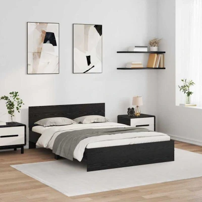Pilt vidaXL Bed Frame with Headboard Black Oak 150 x 200 cm Engineered Wood