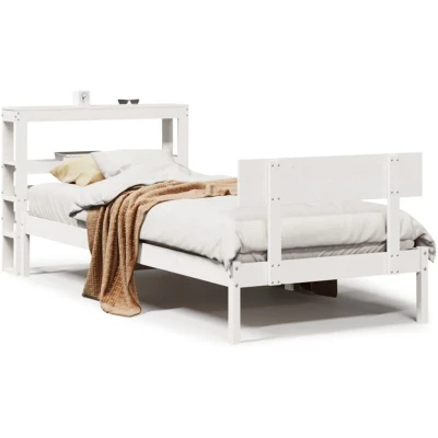 Pilt vidaXL Bed Frame without Mattress White 90x200 cm Solid Wood Pine