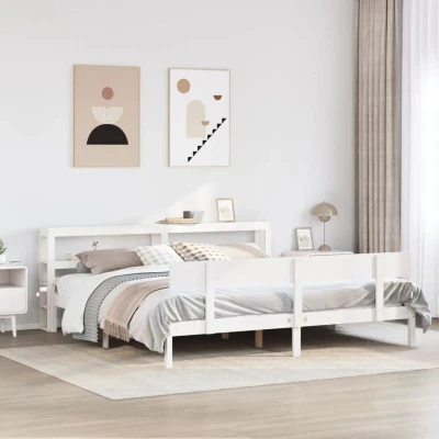 Pilt vidaXL Bed Frame without Mattress White 180x200 cm Super King Solid Wood Pine