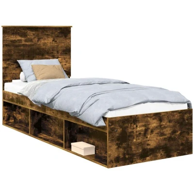 Pilt vidaXL Bed Frame with Headboard Smoked Oak 75 x 190 cm Solid Pine Wood
