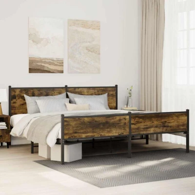 Pilt vidaXL Metal Bed Frame without Mattress Smoked Oak 200x200 cm