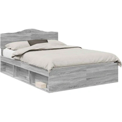 Pilt vidaXL Bed Frame Grey Sonoma 140 x 190 cm Solid Pine Wood