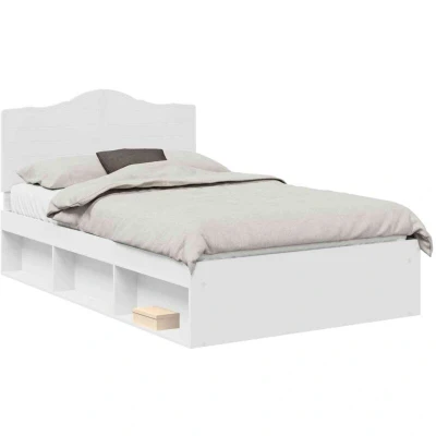Pilt vidaXL Bed Frame with Headboard White 120 x 190 cm Solid Pine Wood