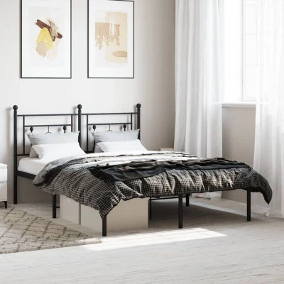Pilt vidaXL Metal Bed Frame without Mattress with Headboard Black 140x190cm