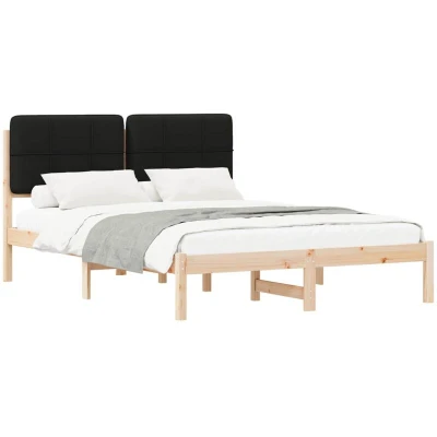 Pilt vidaXL Bed Frame with Upholstered Headboard Black 135 x 190 cm