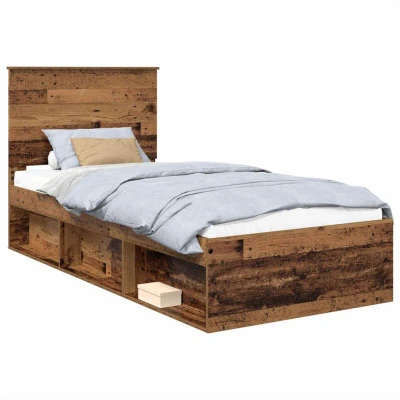 Pilt vidaXL Bed Frame with Headboard Old Wood 90 x 200 cm Solid Pine
