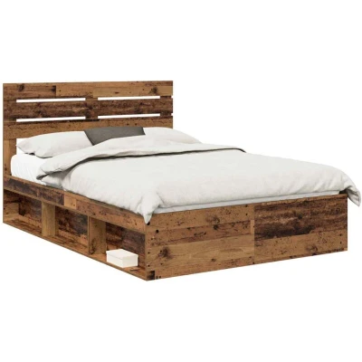 Pilt vidaXL Bed Frame with Headboard Old Wood 140 x 190 cm Solid Pine