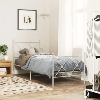 Pilt vidaXL Metal Bed Frame without Mattress with Footboard White 80x200cm
