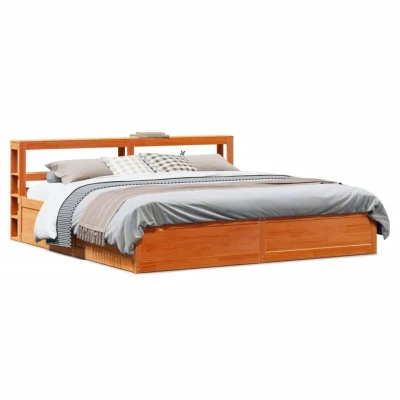 Pilt vidaXL Bed Frame with Headboard Wax Brown 180x200 cm Super King Solid Wood Pine