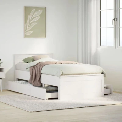 Pilt vidaXL Bed Frame without Mattress with Headboard White 90x200 cm Solid Wood Pine