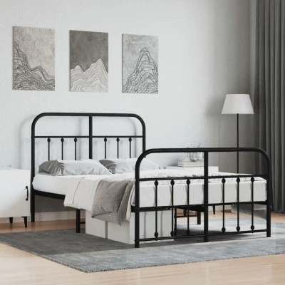 Pilt vidaXL Metal Bed Frame without Mattress with Footboard Black 120x190cm