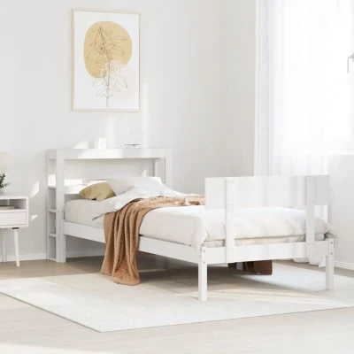 Pilt vidaXL Bed Frame without Mattress White 90x190 cm Single Solid Wood Pine