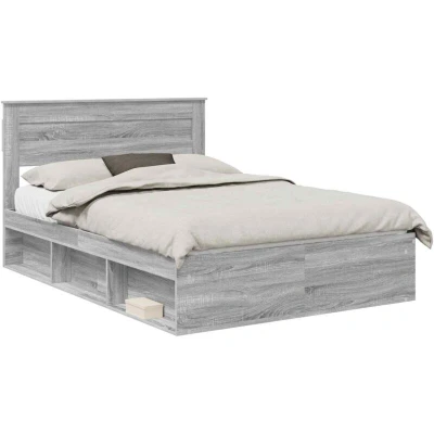 Pilt vidaXL Bed Frame Grey Sonoma 140 x 200 cm Solid Pine Wood