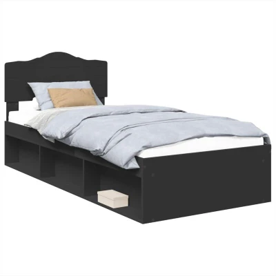 Pilt vidaXL Bed Frame with Headboard Black 90 x 190 cm Solid Pine Wood