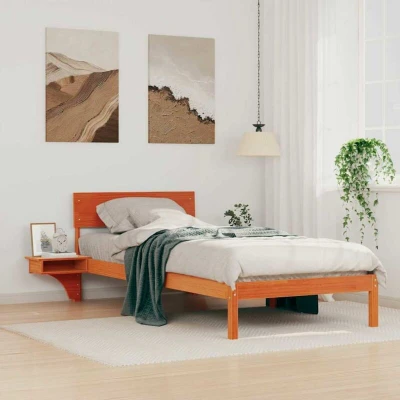 Pilt vidaXL Bed Frame with Headboard Wax Brown 80 x 200 cm Solid Pine Wood