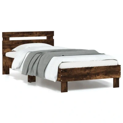 Pilt vidaXL Bed Frame without Mattress with LED Lights Smoked Oak 90x190 cm Single