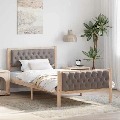 Pilt vidaXL Bed Frame with Headboard Taupe 100 x 200 cm Solid Pine Wood