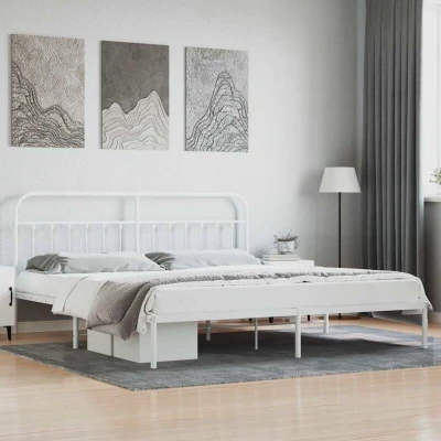 Pilt vidaXL Metal Bed Frame without Mattress with Headboard White 200x200cm