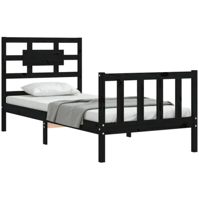 Pilt vidaXL Bed Frame without Mattress Black Small Single Solid Wood Pine