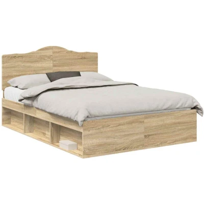 Pilt vidaXL Bed Frame with Headboard Sonoma 160 x 200 cm Solid Pine Wood