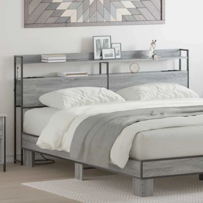 Pilt vidaXL Storage Headboard with Grey sonoma Engineered wood