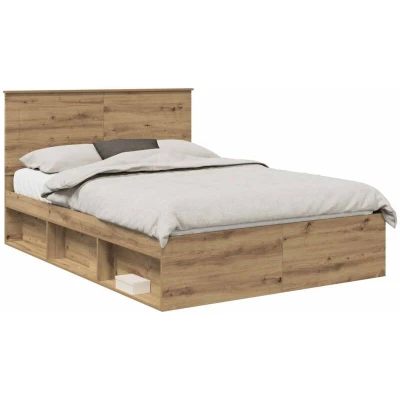 Pilt vidaXL Bed Frame Artisian Oak 140 x 190 cm Solid Pine Wood