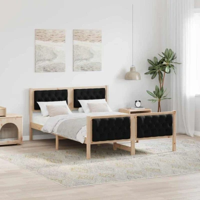 Pilt vidaXL Bed Frame with Headboard Black 150 x 200 cm Solid Pine Wood