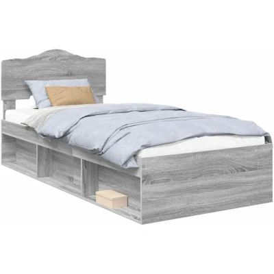 Pilt vidaXL Bed Frame Grey Sonoma 90 x 190 cm Solid Pine Wood