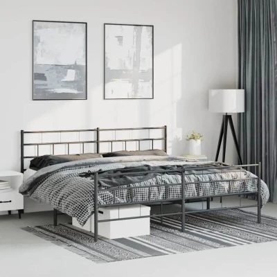 Pilt vidaXL Metal Bed Frame without Mattress with Footboard Black 193x203cm