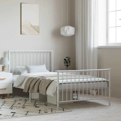 Pilt vidaXL Metal Bed Frame without Mattress with Footboard White 100x200cm