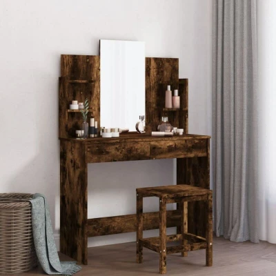 Pilt vidaXL Dressing Table with Mirror Smoked Oak 96x39x142 cm