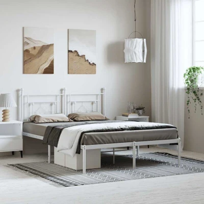 Pilt vidaXL Metal Bed Frame without Mattress with Headboard White 150x200cm