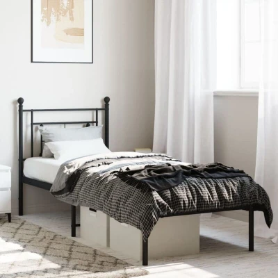 Pilt vidaXL Metal Bed Frame without Mattress with Headboard Black 80x200cm