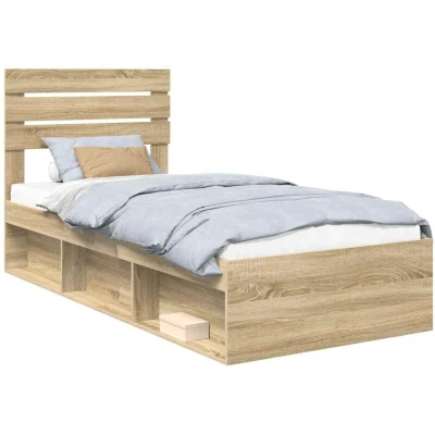 Pilt vidaXL Bed Frame with Headboard Sonoma Oak 90 x 200 cm Solid Pine Wood