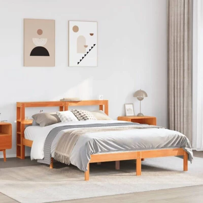 Pilt vidaXL Bed Frame with Headboard without Mattress Wax Brown 120x200 cm