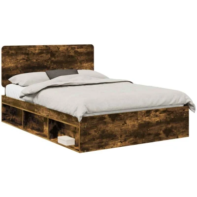 Pilt vidaXL Bed Frame Smoked Oak 160 x 200 cm Solid Pine Wood