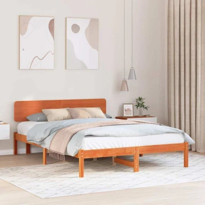 Pilt vidaXL Bed Frame with Headboard Wax Brown 200 x cm Solid Pine Wood