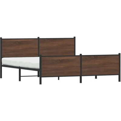 Pilt vidaXL Metal Bed Frame without Mattress Brown Oak 193x203 cm