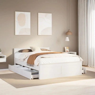 Pilt vidaXL Bed Frame without Mattress with Headboard White 150x200 cm King Size Solid Wood Pine
