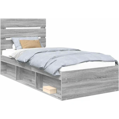 Pilt vidaXL Bed Frame Grey Sonoma 90 x 190 cm Solid Pine Wood