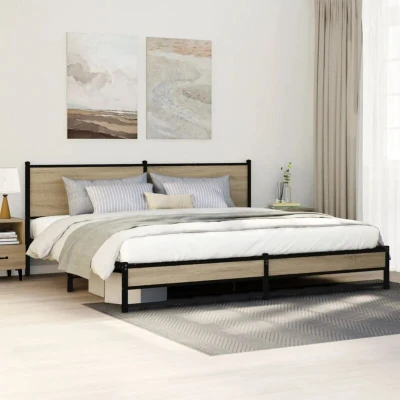 Pilt vidaXL Metal Bed Frame without Mattress Sonoma Oak 200x200 cm