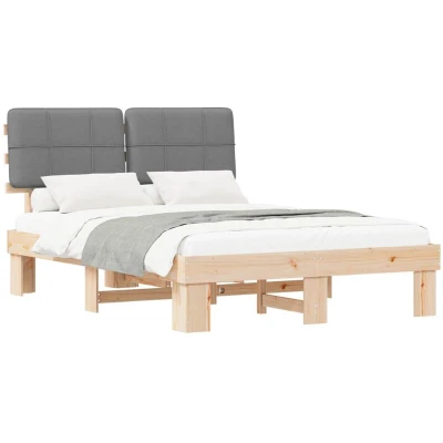 Pilt vidaXL Bed Frame with Upholstered Headboard Light Grey 135 x 190 cm